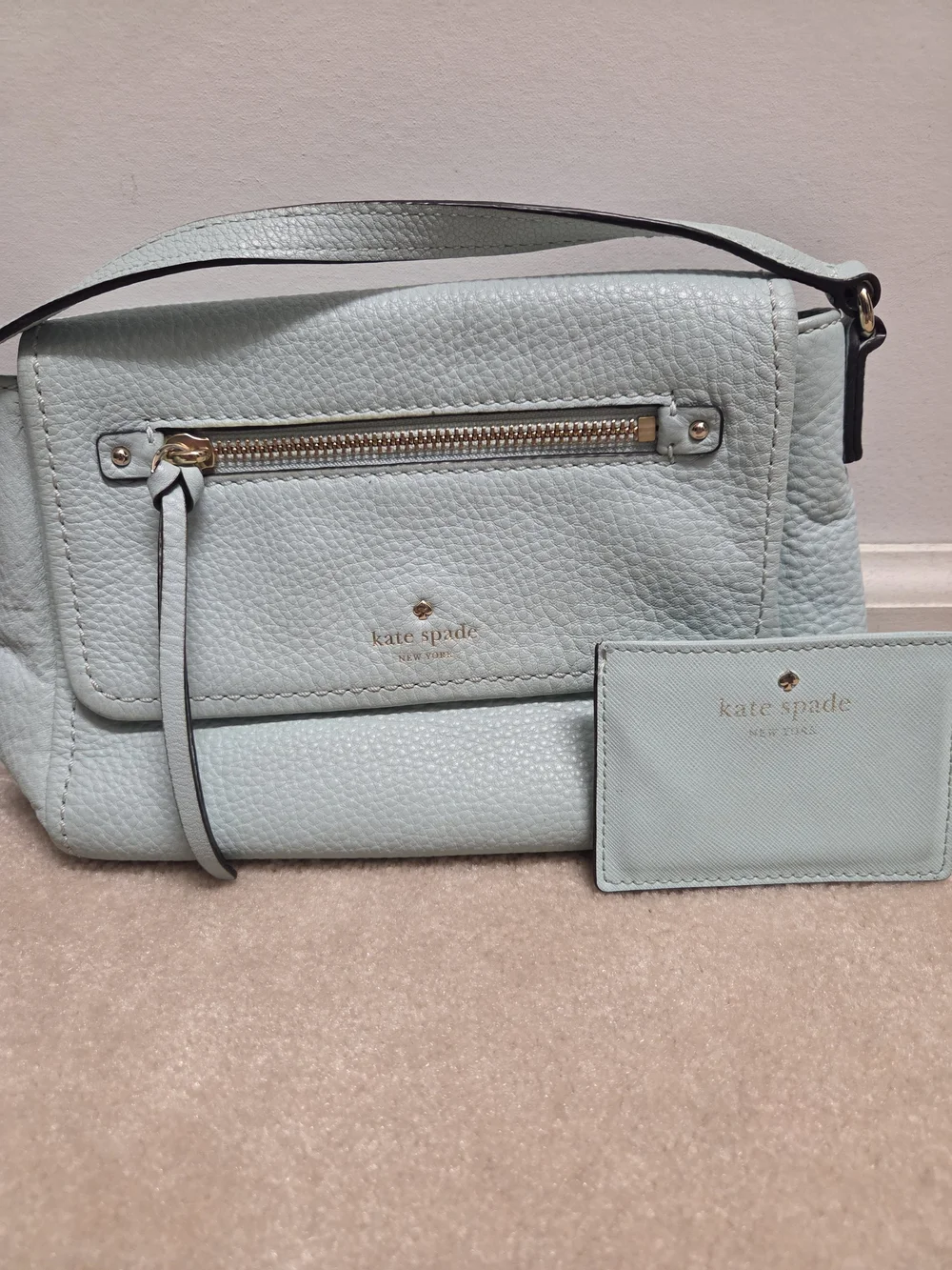 Kate Spade Pebbled Leather Crossbody Bag and Card Case in Light Blue